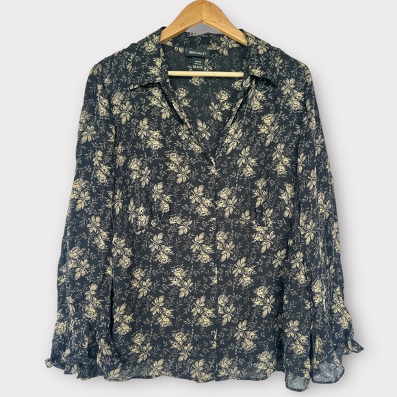 Lane Bryant Whimsigoth Fairy‎ Sheer Relax Collar Blouse 100% Silk Plus Size 18 - Picture 1 of 12